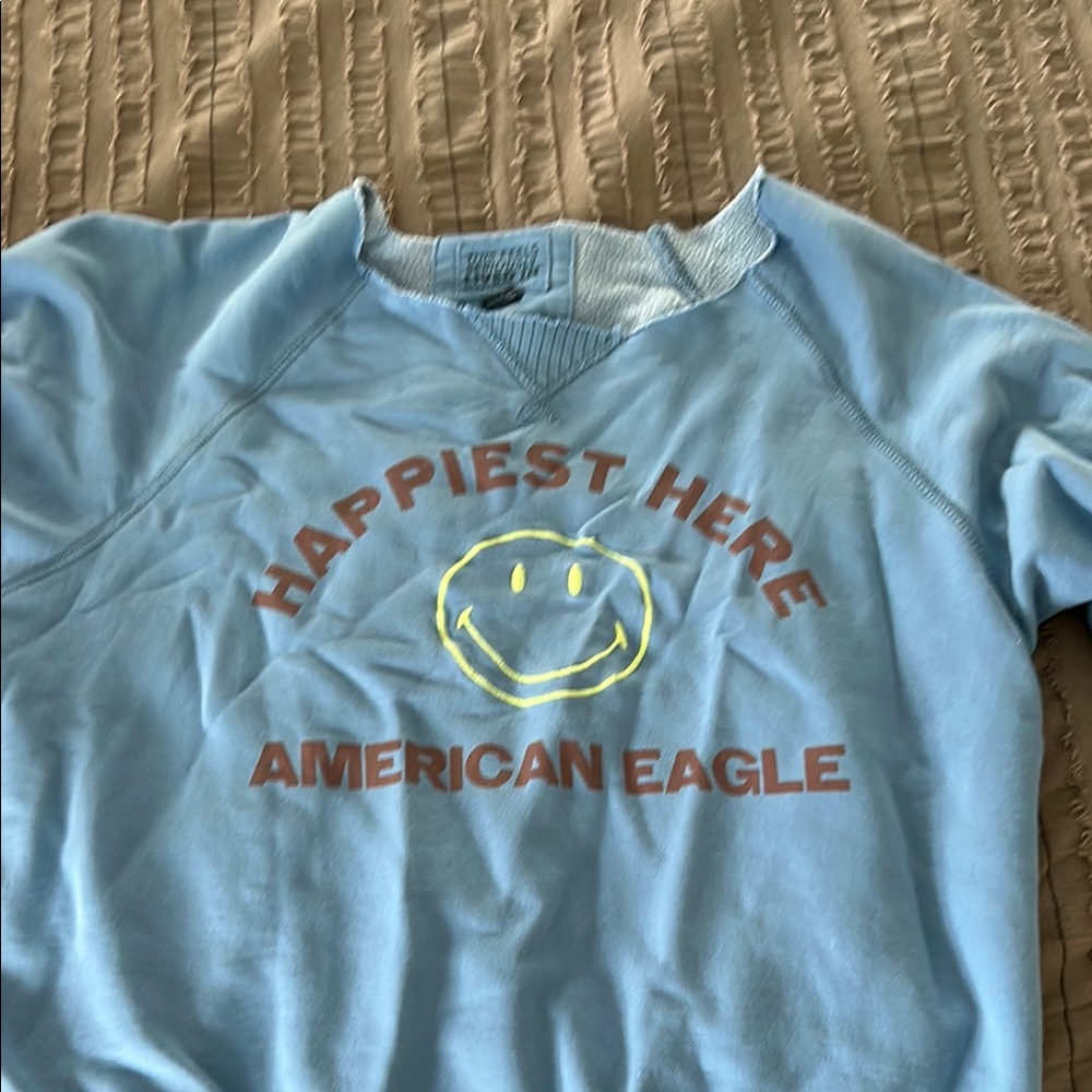 American Eagle Blue Sweatshirt with Smiley Face